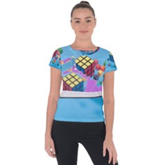 Floating-cubes-on-blue Backgrounderaser 20220422 203144521 Backgrounderaser 20220422 203216276 Short Sleeve Sports Top  by marthatravis1968