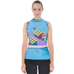 Floating-cubes-on-blue Backgrounderaser 20220422 203144521 Backgrounderaser 20220422 203216276 Mock Neck Shell Top by marthatravis1968