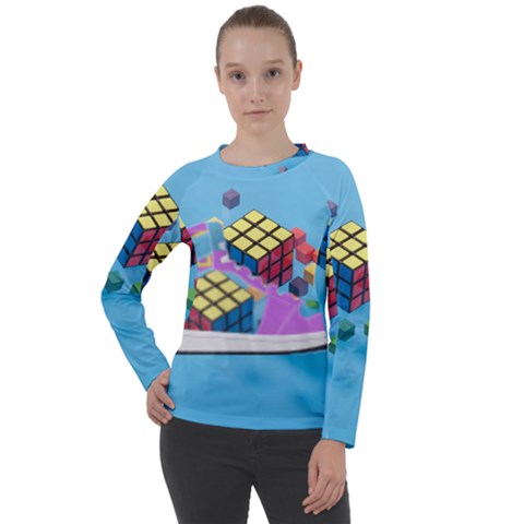 Floating-cubes-on-blue Backgrounderaser 20220422 203144521 Backgrounderaser 20220422 203216276 Women s Long Sleeve Raglan Tee by marthatravis1968