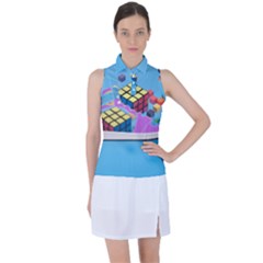 Floating-cubes-on-blue Backgrounderaser 20220422 203144521 Backgrounderaser 20220422 203216276 Women s Sleeveless Polo Tee by marthatravis1968