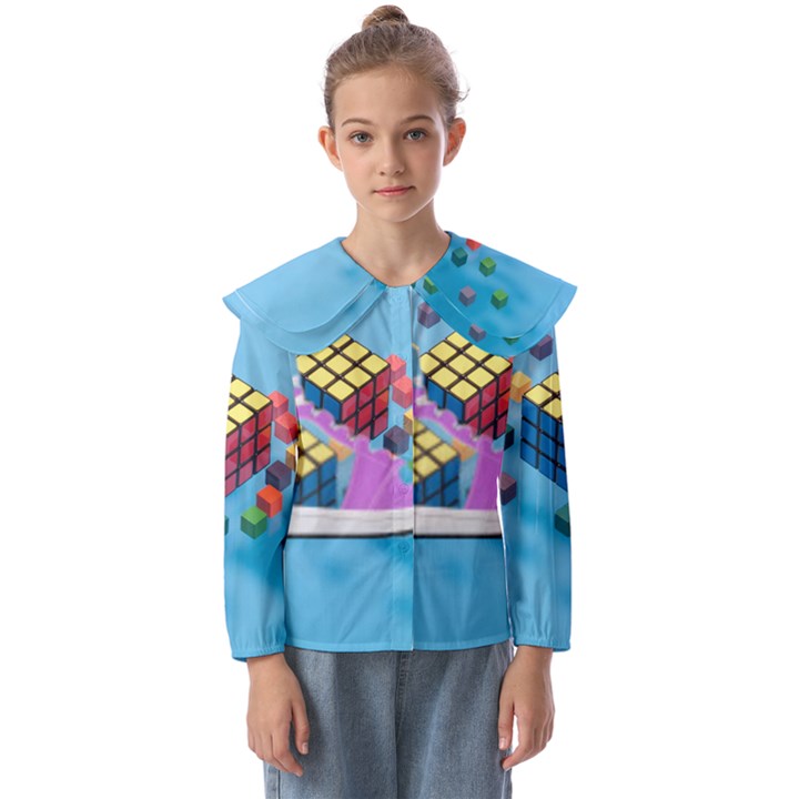 Floating-cubes-on-blue Backgrounderaser 20220422 203144521 Backgrounderaser 20220422 203216276 Kids  Peter Pan Collar Blouse