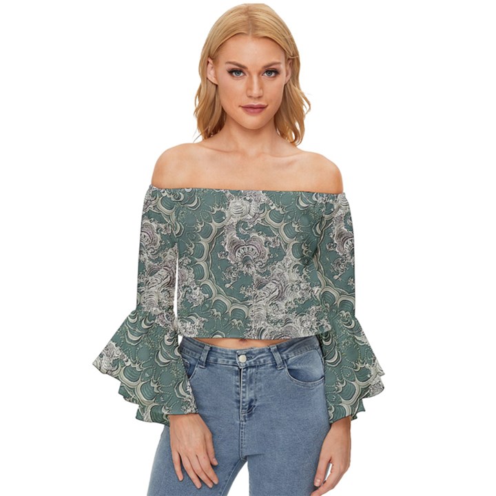 Seaweed Mandala Off Shoulder Flutter Bell Sleeve Top