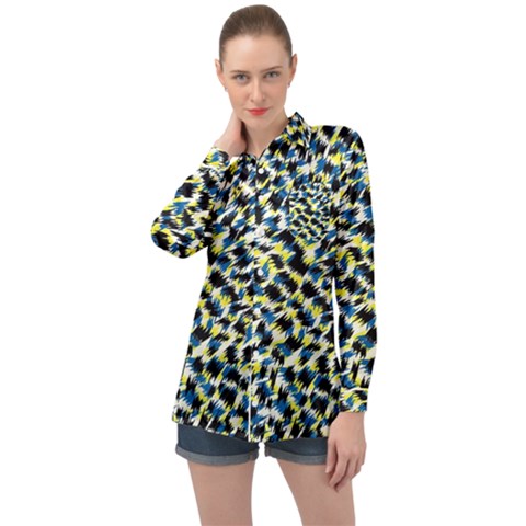 Digital Animal  Print Long Sleeve Satin Shirt by Sparkle