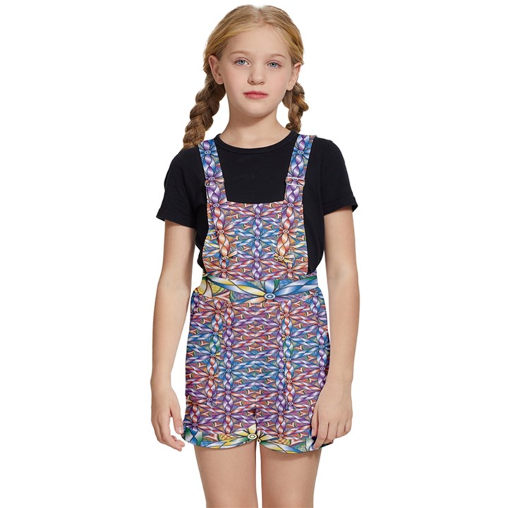 Colorful Flowers Kids  Short Overalls