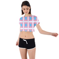 Trans Flag Squared Plaid Tie Back Short Sleeve Crop Tee by WetdryvacsLair