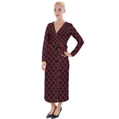 Red Lips Kiss Glitter Velvet Maxi Wrap Dress by idjy