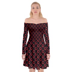 Red Lips Kiss Glitter Off Shoulder Skater Dress by idjy