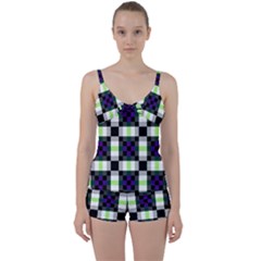 Agender Flag Plaid With Difference Tie Front Two Piece Tankini by WetdryvacsLair