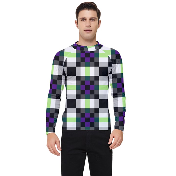 Agender Flag Plaid With Difference Men s Long Sleeve Rash Guard