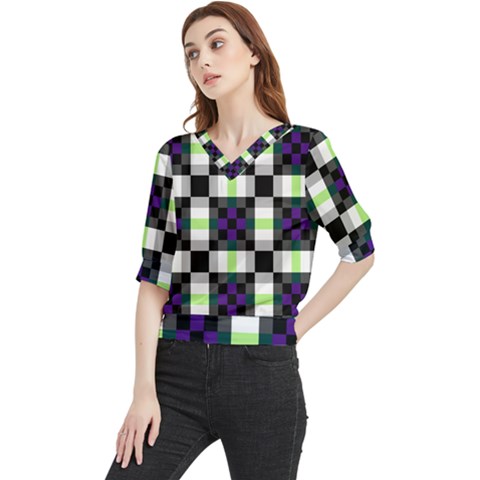 Agender Flag Plaid With Difference Quarter Sleeve Blouse by WetdryvacsLair