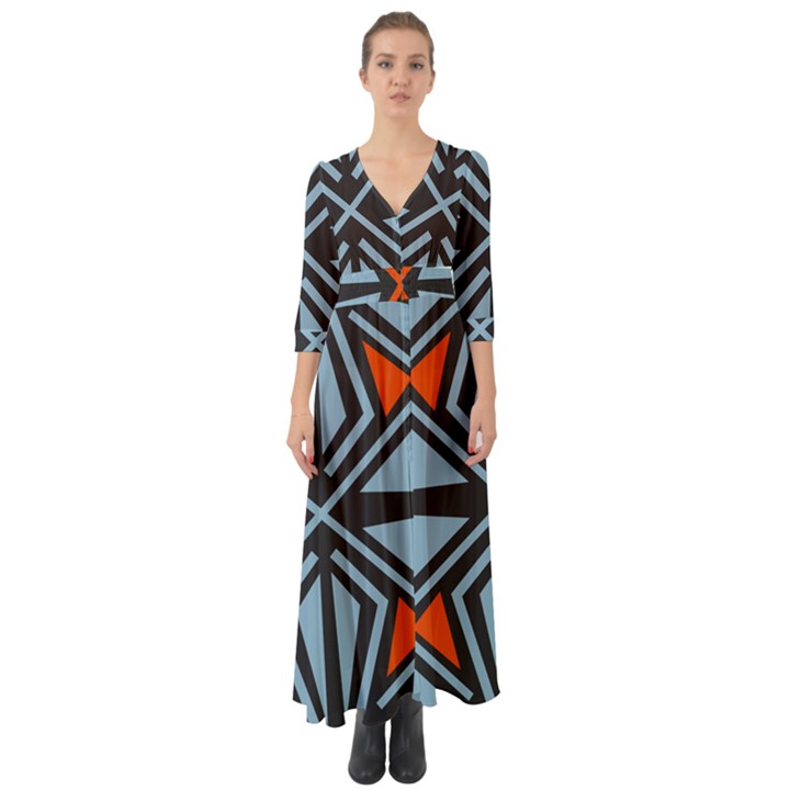 Abstract geometric design    Button Up Boho Maxi Dress