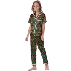 Artworks Pattern Leather Lady In Gold And Flowers Kids  Satin Short Sleeve Pajamas Set by pepitasart