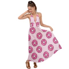 Sprinkled Donuts On Pink Backless Maxi Beach Dress by FunDressesShop