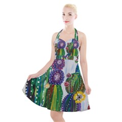 Rainbow Cactus Shirt Halter Party Swing Dress  by steampunkbabygirl