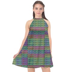 Paris Words Motif Colorful Pattern Halter Neckline Chiffon Dress  by dflcprintsclothing