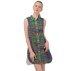 Paris Words Motif Colorful Pattern Sleeveless Shirt Dress by dflcprintsclothing