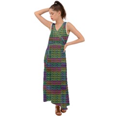 Paris Words Motif Colorful Pattern V-neck Chiffon Maxi Dress by dflcprintsclothing