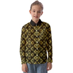 Tiled Mozaic Pattern, Gold And Black Color Symetric Design Kids  Long Sleeve Shirt by Casemiro