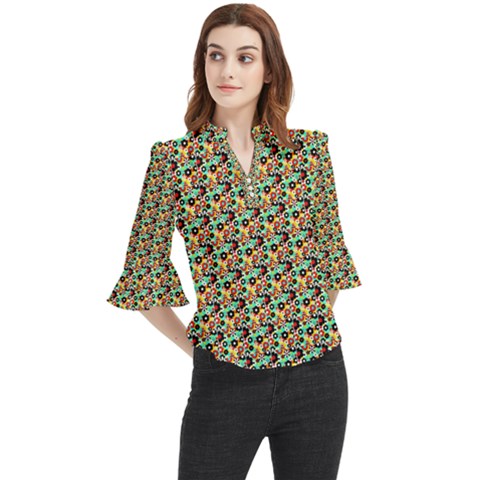 Color Spots Loose Horn Sleeve Chiffon Blouse by Sparkle