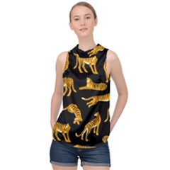 Seamless-exotic-pattern-with-tigers High Neck Satin Top by Jancukart