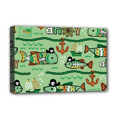 Seamless Pattern Fishes Pirates Cartoon Deluxe Canvas 18  X 12  (stretched) by Jancukart