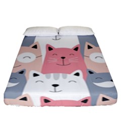 Cute Seamless Pattern With Cats Fitted Sheet (king Size) by Jancukart