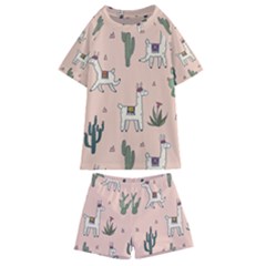 Llamas+pattern Kids  Swim Tee And Shorts Set by Jancukart