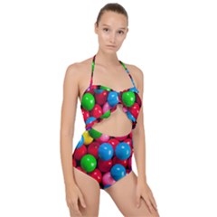 Bubble Gum Scallop Top Cut Out Swimsuit by artworkshop