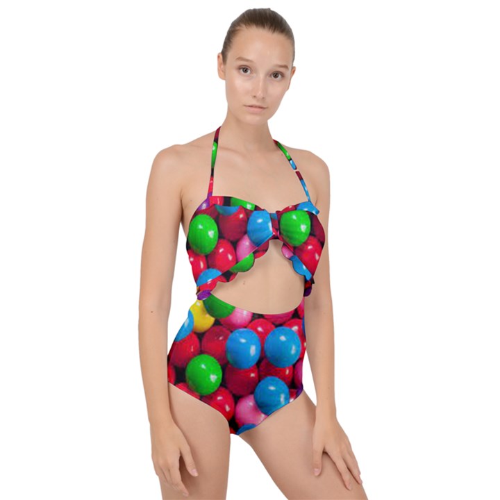 Bubble Gum Scallop Top Cut Out Swimsuit