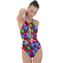 Bubble Gum Plunge Cut Halter Swimsuit View1