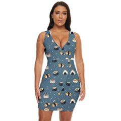 Sushi Pattern Draped Bodycon Dress by Jancukart