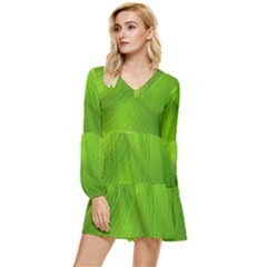 Banana Leaf Tiered Long Sleeve Mini Dress by artworkshop