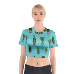 Succulents Teal Back Cotton Crop Top by Jancukart