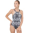 Black And White Geometric Geometry Pattern High Neck One Piece Swimsuit View1