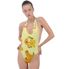 Banana Cichlid Backless Halter One Piece Swimsuit by artworkshop