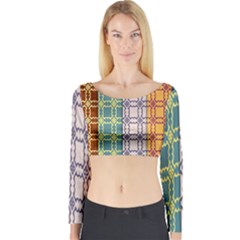 Grungy Vintage Patterns Long Sleeve Crop Top by artworkshop