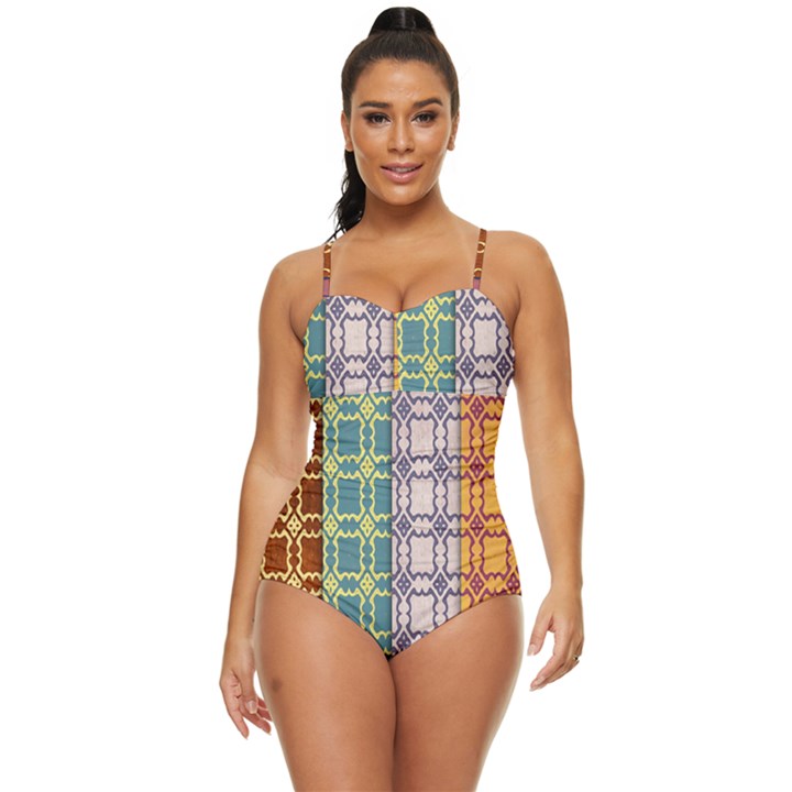 Grungy Vintage Patterns Retro Full Coverage Swimsuit