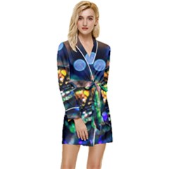 Peacock Feather Drop Long Sleeve Satin Robe by artworkshop