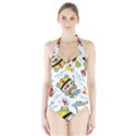 Vector-seamless-pattern-cute-fishing-animals-cartoon Halter Swimsuit View1