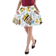 Vector-seamless-pattern-cute-fishing-animals-cartoon A-line Pocket Skirt by Jancukart