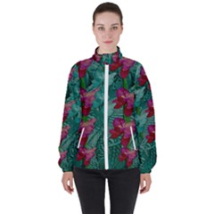 Rare Excotic Forest Of Wild Orchids Vines Blooming In The Calm Women s High Neck Windbreaker by pepitasart