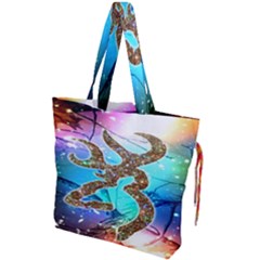 Browning Deer Glitter Galaxy Drawstring Tote Bag by artworkshop