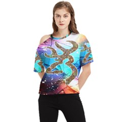 Browning Deer Glitter Galaxy One Shoulder Cut Out Tee by artworkshop