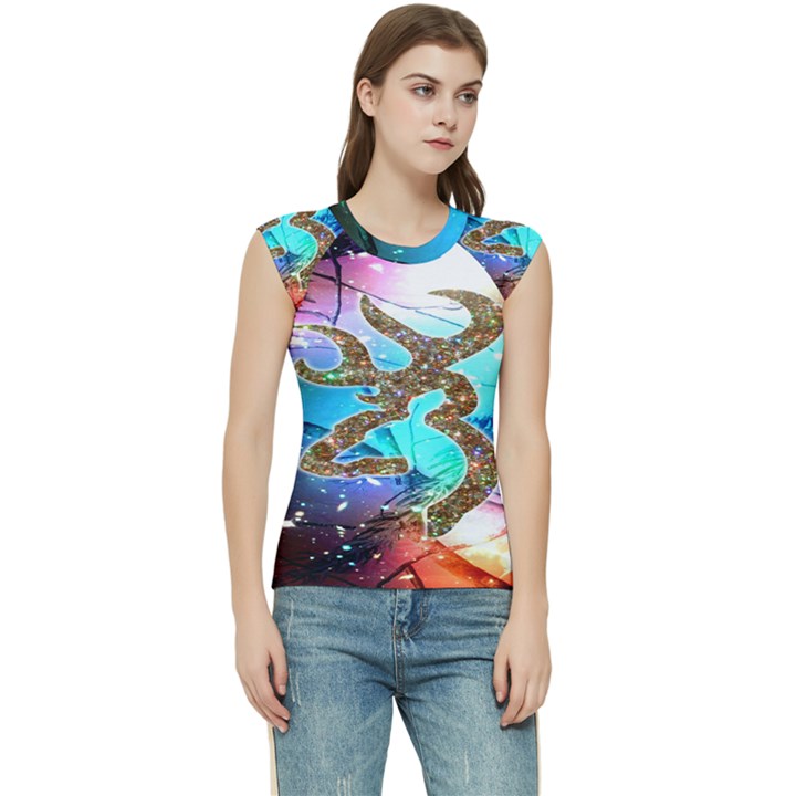 Browning Deer Glitter Galaxy Women s Raglan Cap Sleeve Tee