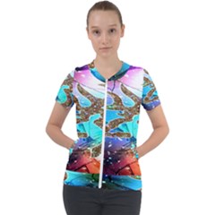 Browning Deer Glitter Galaxy Short Sleeve Zip Up Jacket by artworkshop