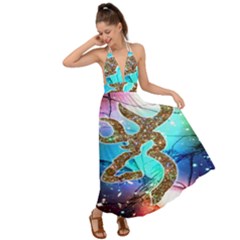 Browning Deer Glitter Galaxy Backless Maxi Beach Dress by artworkshop