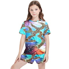 Browning Deer Glitter Galaxy Kids  Tee And Sports Shorts Set by artworkshop