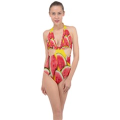 Watermelon Halter Front Plunge Swimsuit by artworkshop