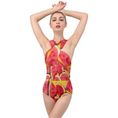 Watermelon Cross Front Low Back Swimsuit by artworkshop