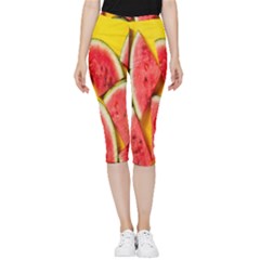 Watermelon Inside Out Lightweight Velour Capri Leggings  by artworkshop